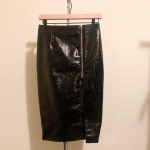 Topshop Faux Patent Leather Skirt With Zipper Slit Detail.